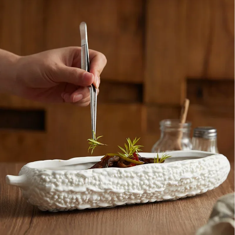 Ceramic Balsam Pear Shape Good-looking Dishes Dishes Home Long Deep Dishes