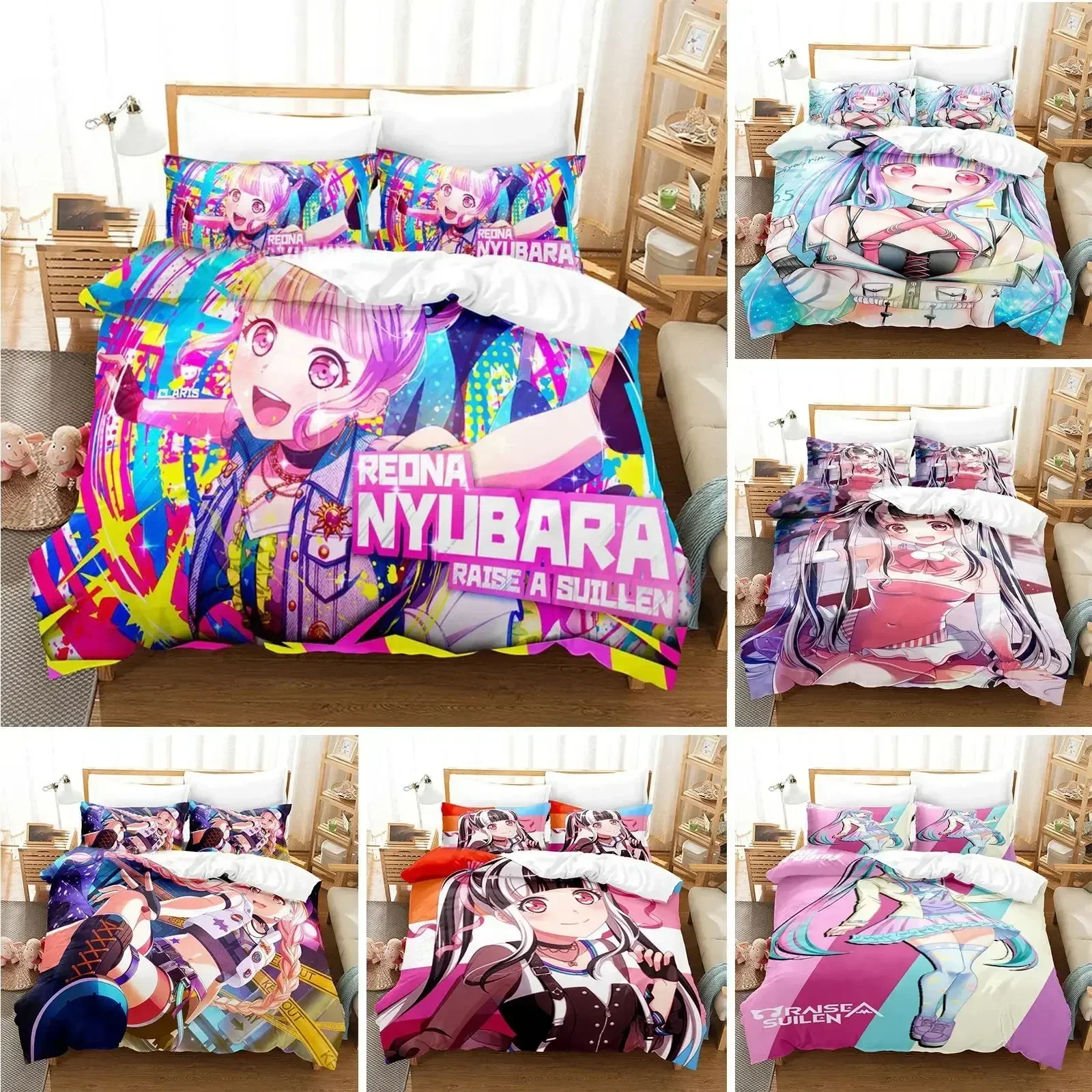 

3D Printed Nyubara Reona Bedding Set Anime Raise A Suilen Duvet Cover Double Twin Full Queen King Adult Kids Bedclothes Quilt