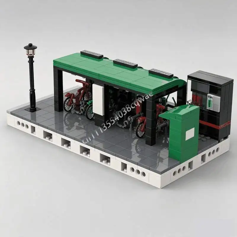521Parts Rent-A-Bike Shop MOC Creative Street View Model Custom Puzzle DIY Assembly Building Blocks Toy Gift Collection Display