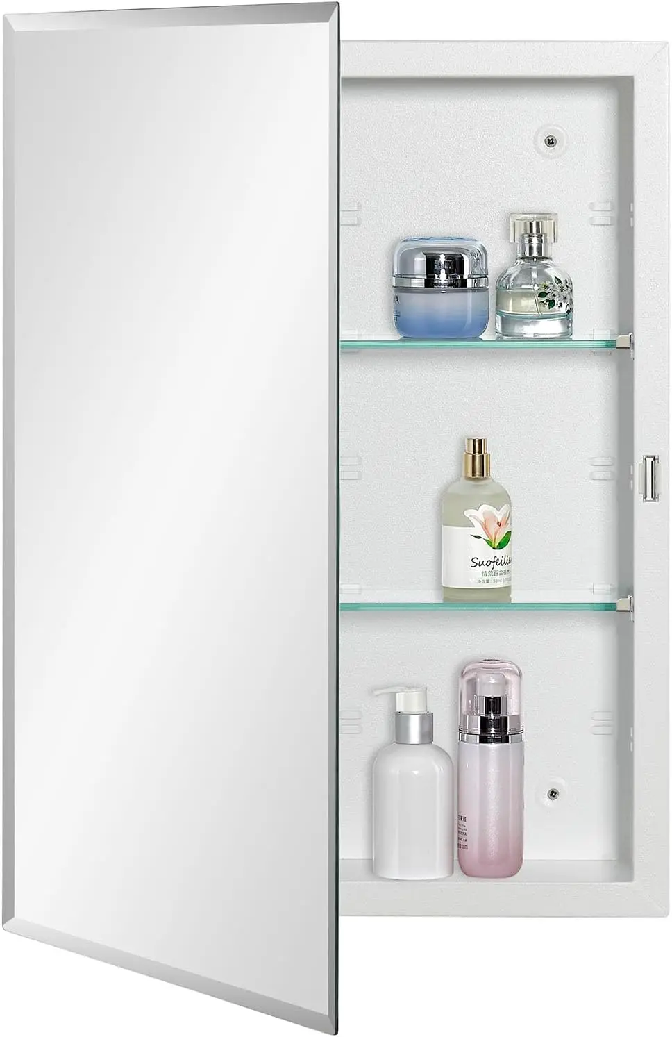 

Bathroom Medicine Cabinet Recessed Surface Mount Beveled Edge Mirror Door Adjustable Glass Shelves 16 X 22 Inch