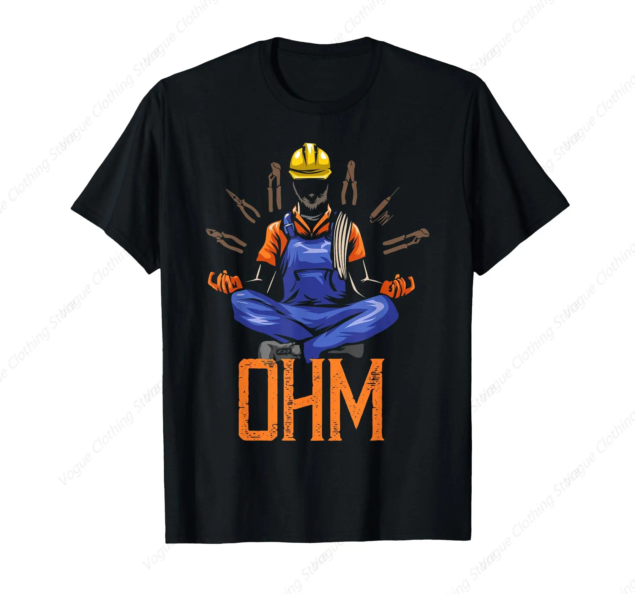 Ohm Meditating Funny Electrician Quote T-Shirt Round Neck Retro Tops Funny Cotton Tops Leisure Tee Comfortable Clothing