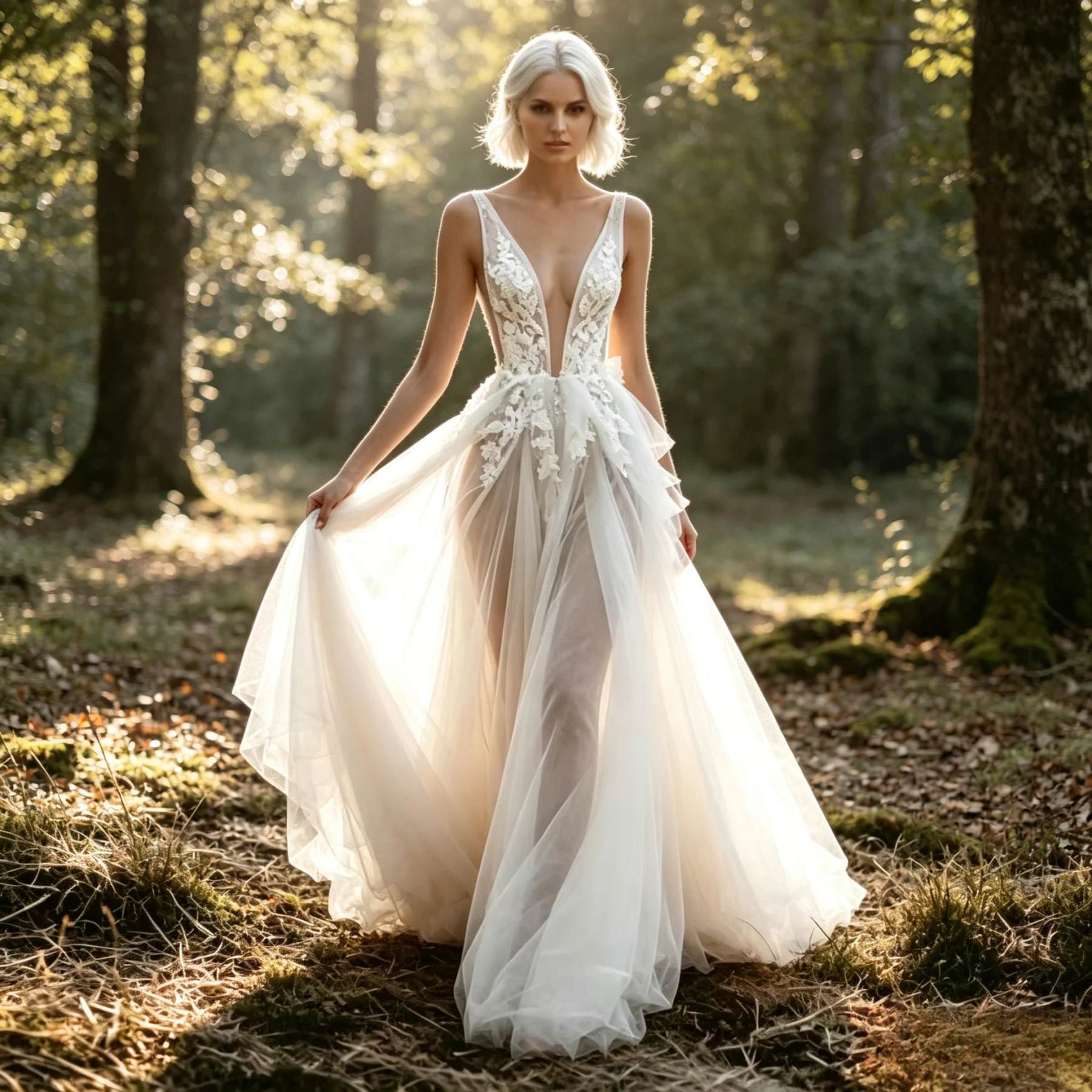 Customized 2026 Summer Deep V-neck Lace A-line Wedding Dresses with Bareback Light Yarn Bridal Dress Suitable for Outdoor Use
