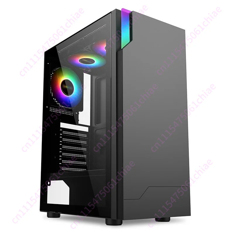 Dual Main Board X99 Computer Chassis, Desktop Computer Colorful Lights E-sports Game Tempered Glass Side Through Chassis