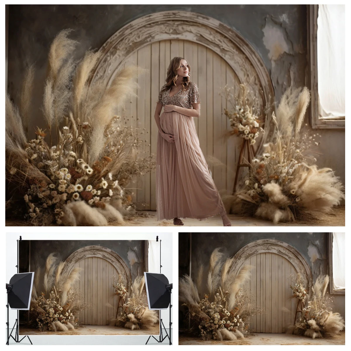 Boho Pampas Grass Backdrops Retro Wall Wedding Portrait Birthday Party Decor Maternity Dresses Photoshoot Photography Background