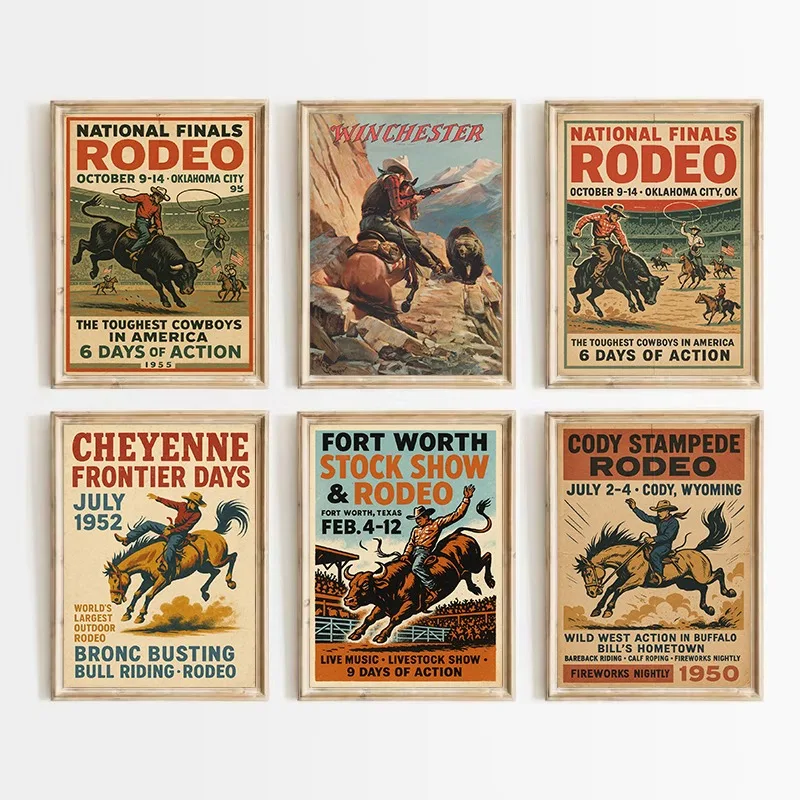 Vintage Western Cowboy Hunting 1952 Oklahoma National Finals Rodeo Poster Canvas Painting Wall Art Pictures Home Interior Decor