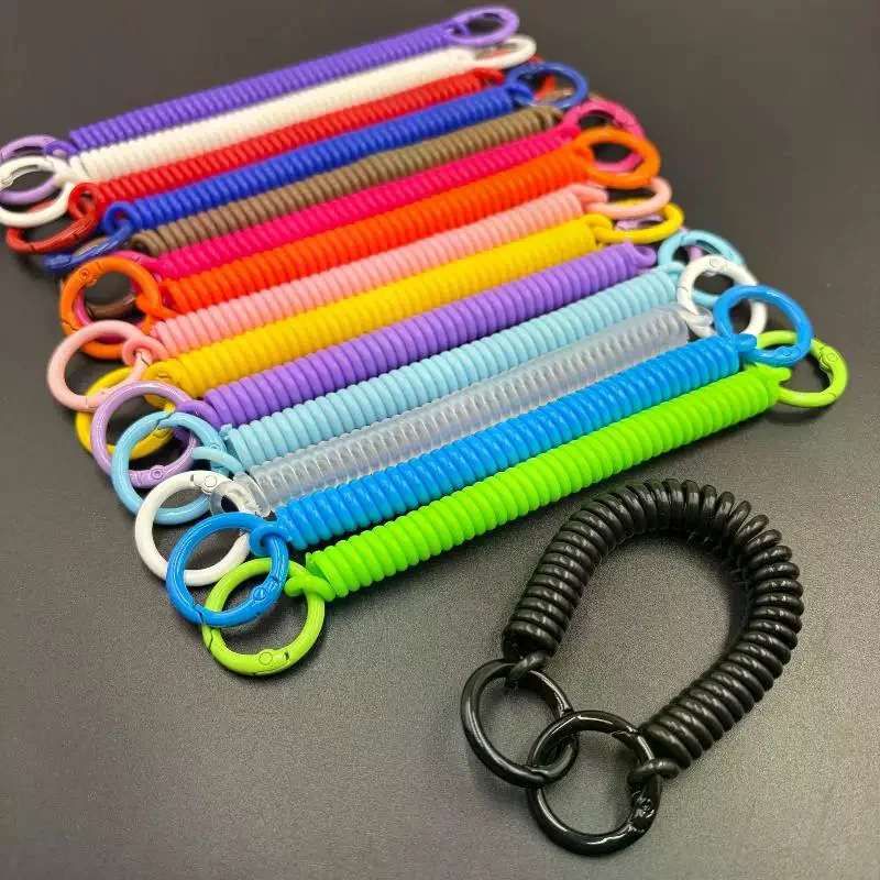 Colorful Retractable Keychain Spring Rope Double Key Rings Spiral Phone Lanyard Anti Lost Card Holder Strap