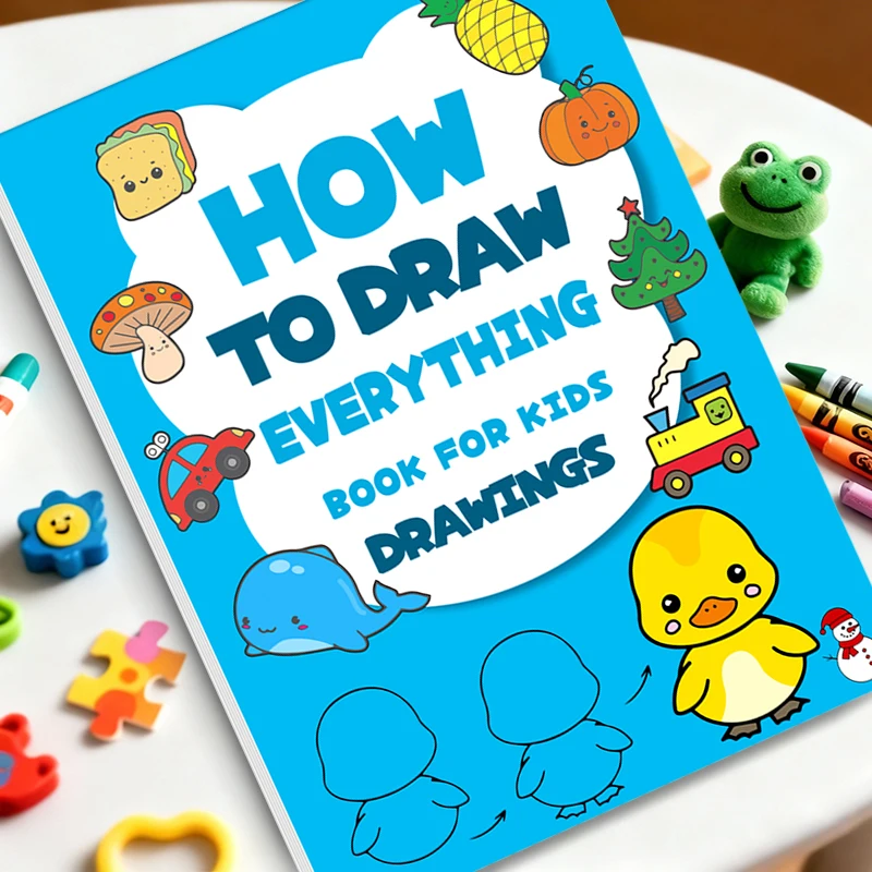 Fun Drawing Book Simple 4-step Tutorial on How To Complete Drawing 96 Cartoon Patterns Interactive Coloring Activity Book