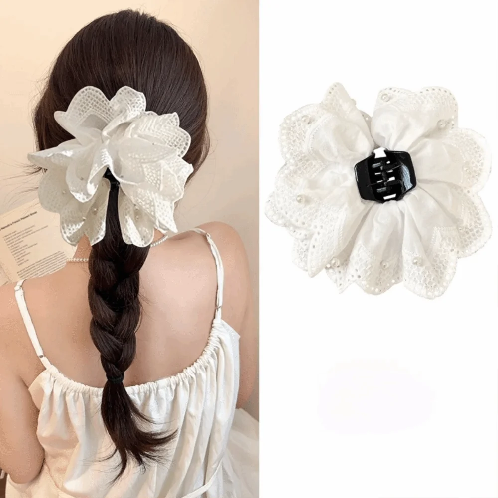 

Fashion White Flower Ponytail Hairpin Lace Headwear Hair Claws Hair Styling Hair Accessories Shark Clip Women