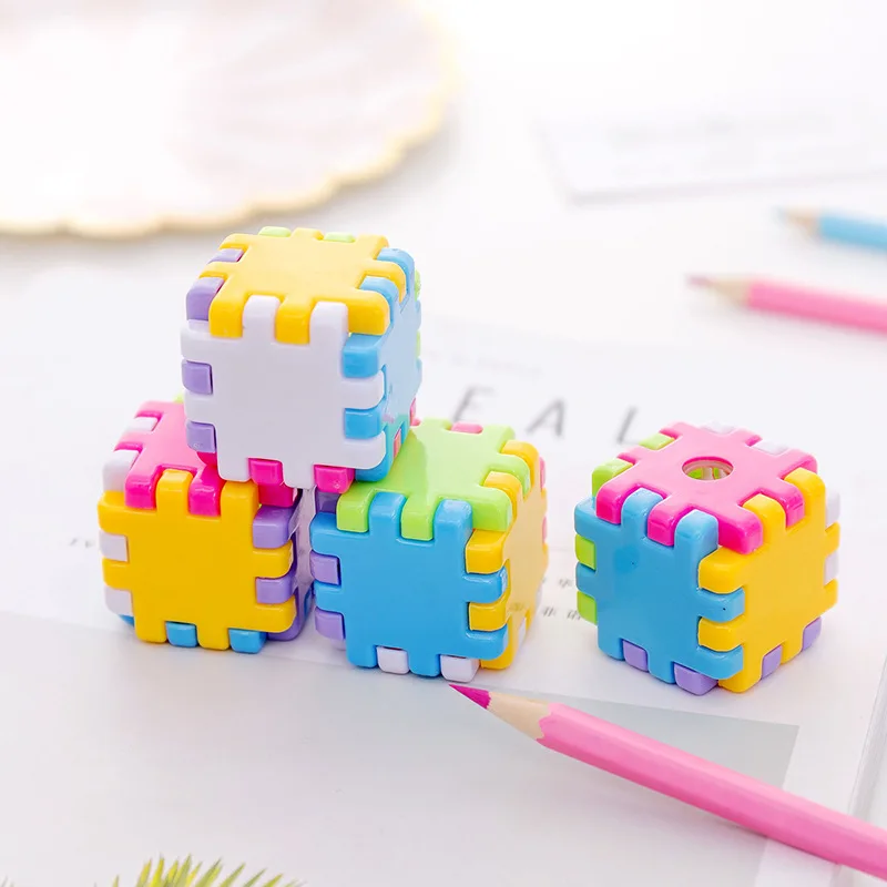 1 Pcs Kawaii Creative Blocks Pencil Sharpener Stationery School Office SuppliesNovelty Kid Rubik\'s Gift Cube Funny Toy