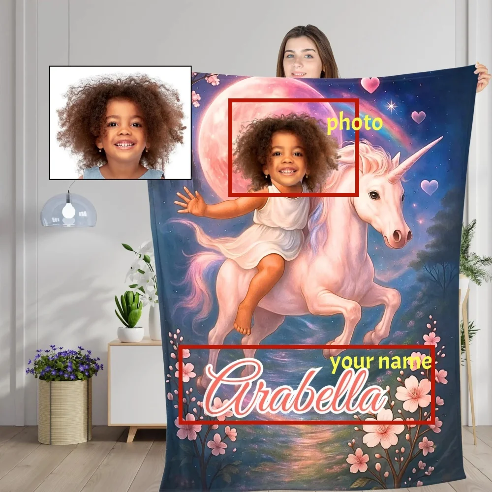 Personalized Princess Blanket With Child’s Face & Name, Custom Fairy Tale Throw - Gift Girls,Birthday Gift, For Girlfriend