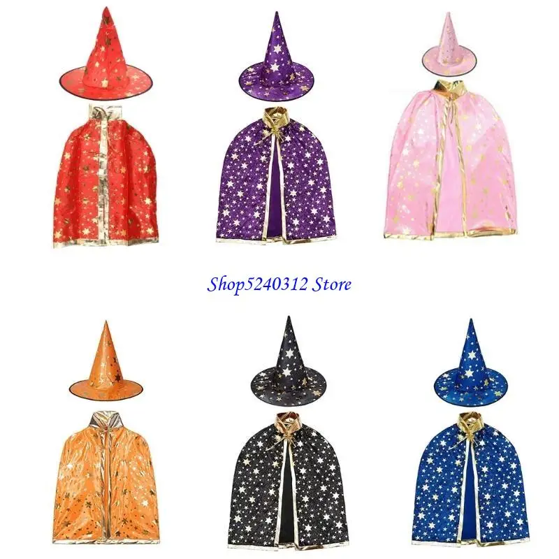 634C Pack of 2 Halloween Witch Hat + Kids Fashionable Felt Halloween Party Hat Festival Carnival Party Cosplay Hat
