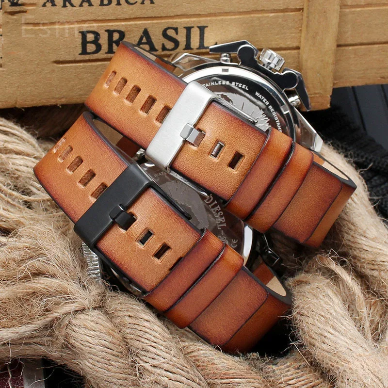 Correia de relógio de couro de vaca genuíno, francês Diesel Dz2002, Dz4343, Dz7417, Dz4318, Série Retro, Sweatproof, 22mm, 24mm, 26mm