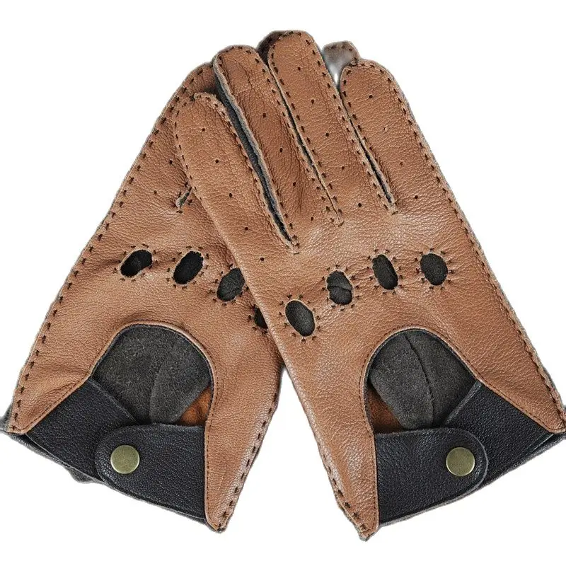 Goatskin Locomotive Gloves Male Latest Driver Style Classic Light Brown Dark Brown Motorcycle Bicycle Man\'s Gloves TB15