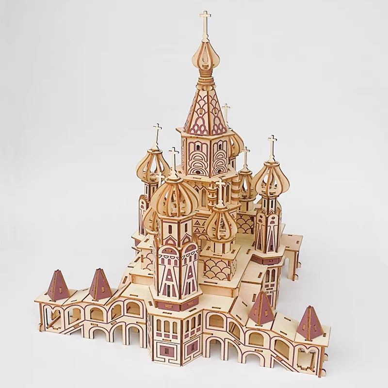 Russia Saint Basil's Cathedral 3D Wooden Puzzle Wood Jigsaw DIY Model Building Kits EducationaToys For Children Kids Adults