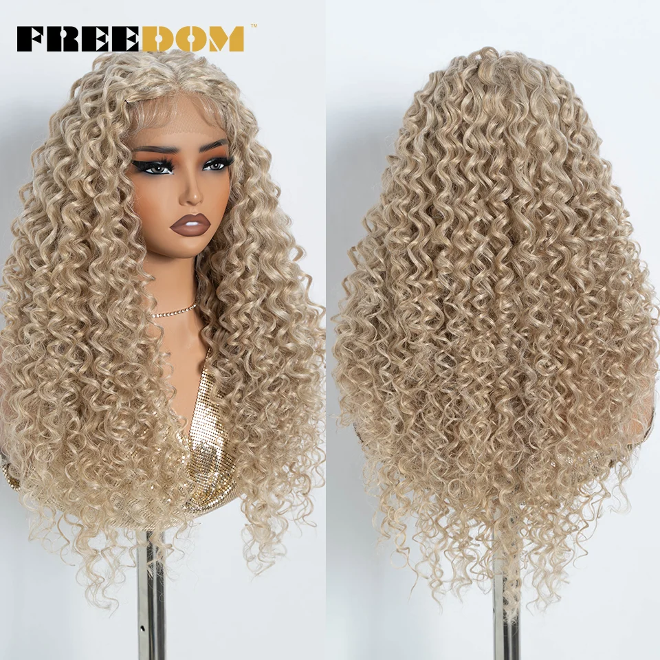 FREEDOM Synthetische Lace-Front-Perücken für Schwarze Frauen, Krause Lockige Lace-Perücke, 30 Zoll Ombre Blond Ingwer Lace-Perücke, Cosplay-Perücken – Detail 6