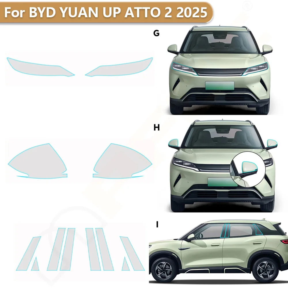 

For BYD YUAN UP ATTO 2 2024-2025 Pre-cut B C Pillars Paint Protection Film Headlight Rearview PPF TPU Clear Sticker Anti-Scratch