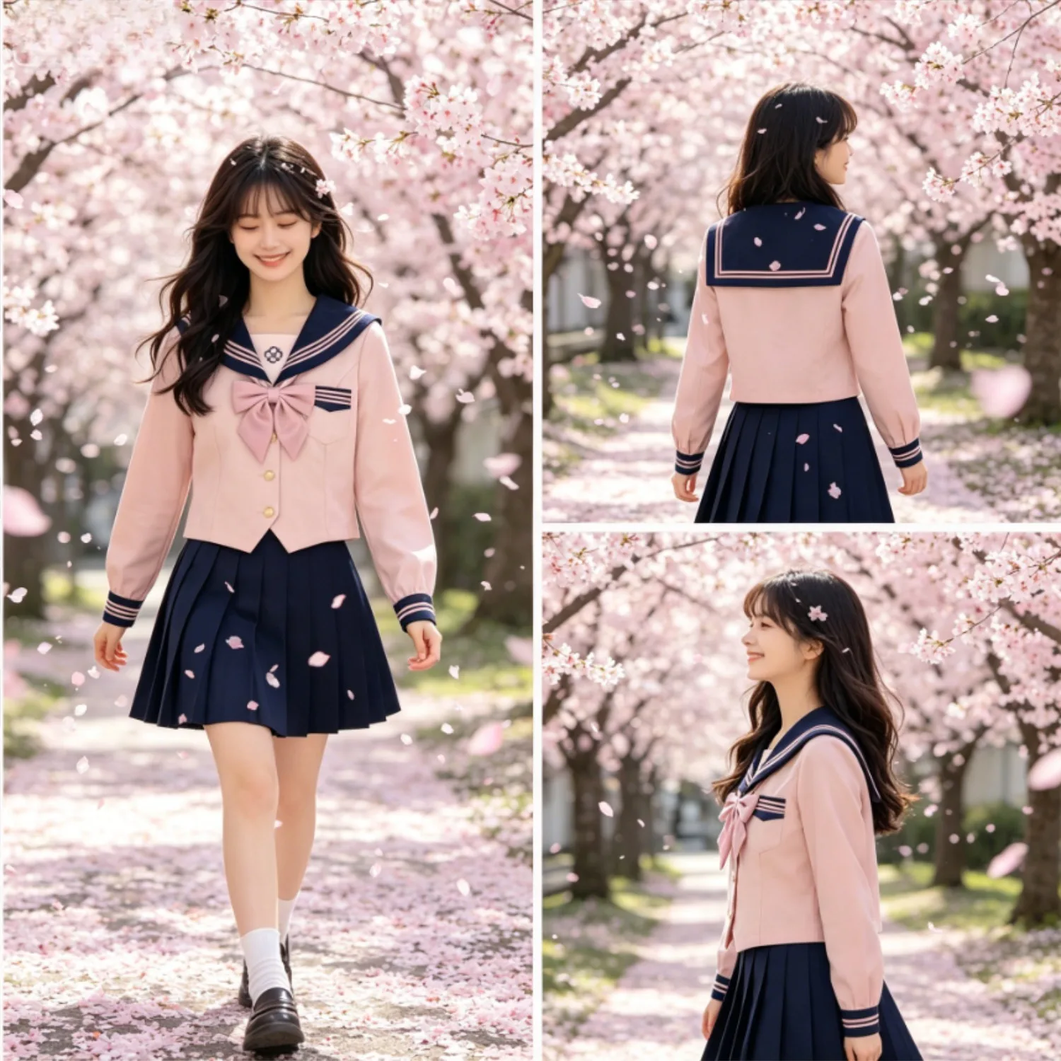 甘いjkセーラー制服セット、プレッピーデイリーキャンパスガールウェア用の短いスカート付きの優しい日本風刺繍入り衣装