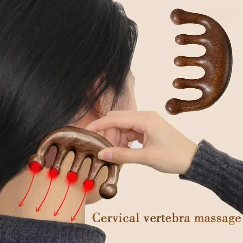 Massage Comb Head Massage Tool Sandalwood Five Scalp Massager Tooth Comb Whale Comb Scraping Massager Body