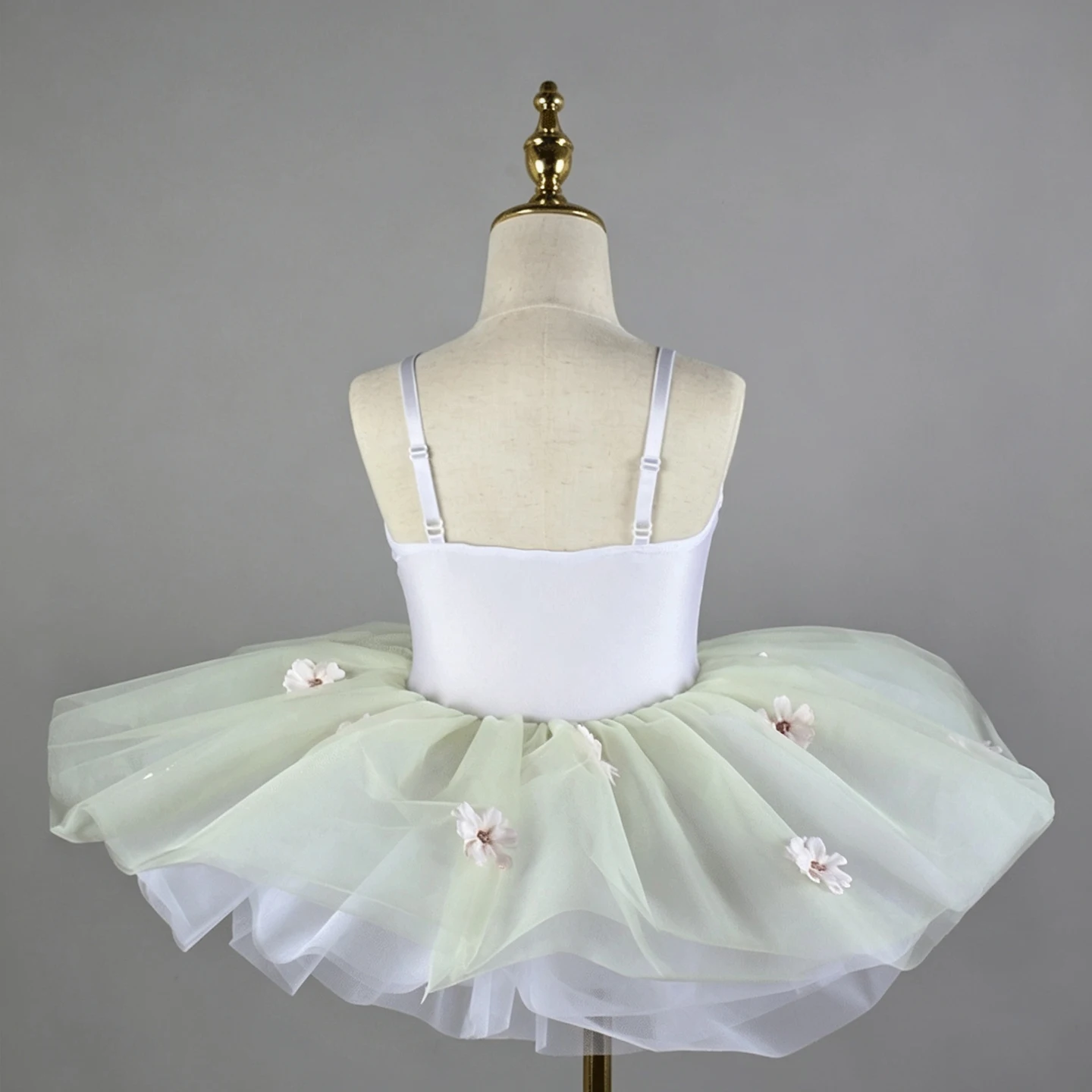 Girls Green Floral Embroidery Ballet Tutu Dress Kids Spring Summer Stage Performance Costume Children Professional Dance Competi