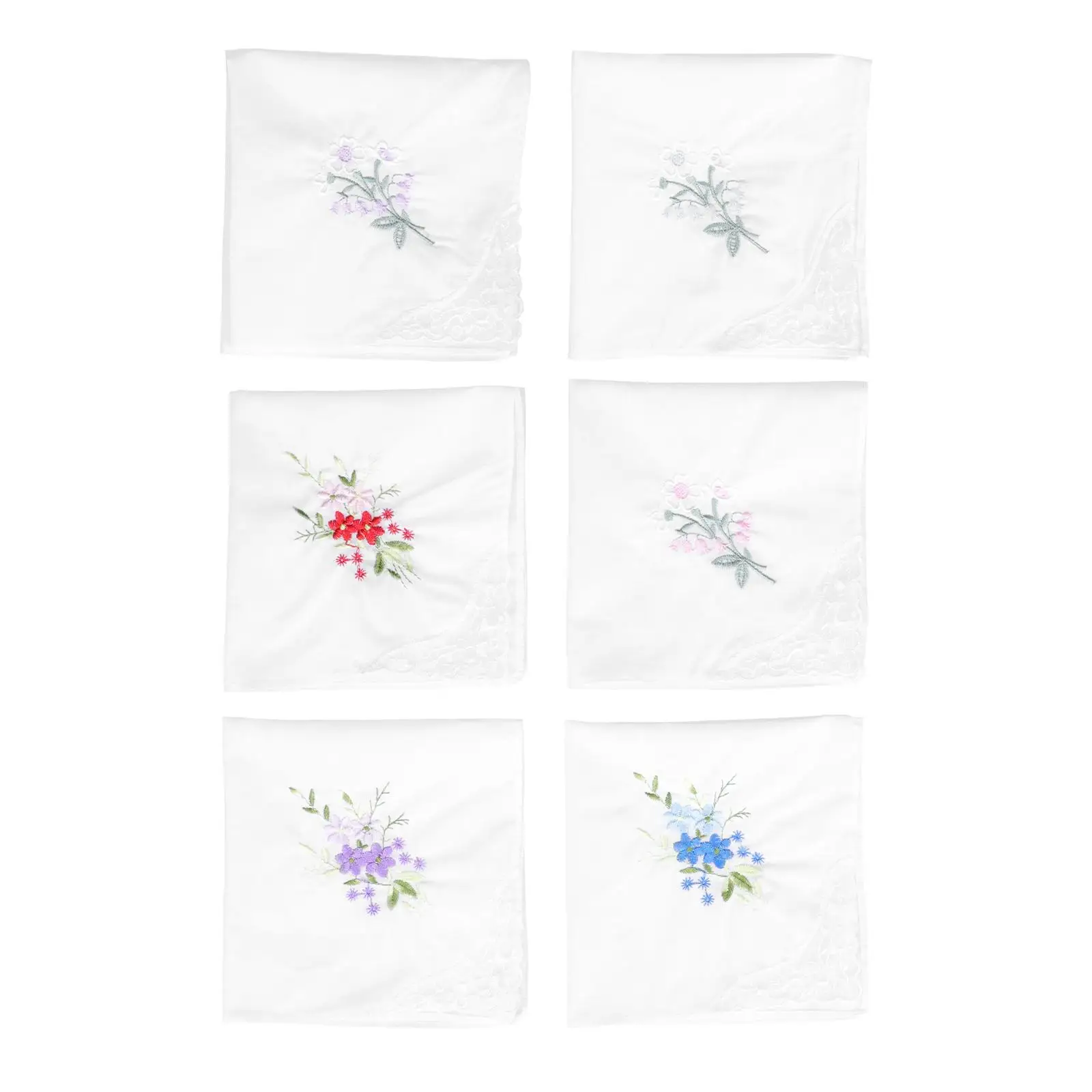 

12 Pcs White Embroidered Cotton Napkins Reusable Washable H kerchiefs Single Floral Design Elegant Gifts