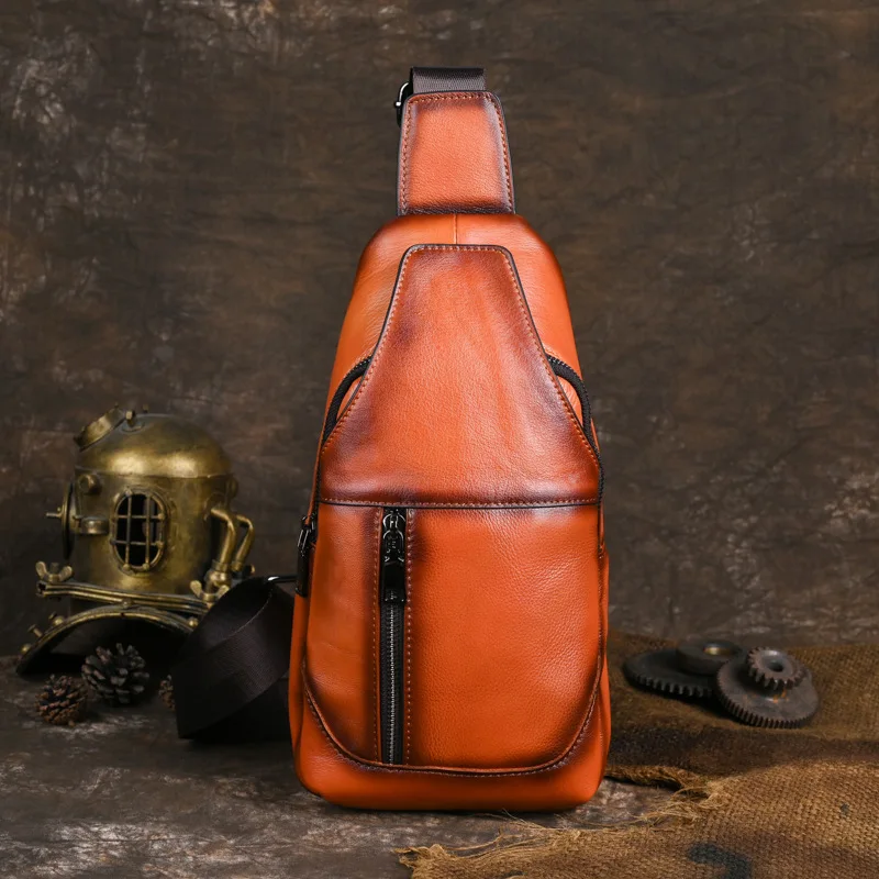 

New Arrival Chest Bag Men Genuine Cowhide Leather Zipper Vintage Design Crossbody Bags Chic Fashionable Outddoor Chest Packs