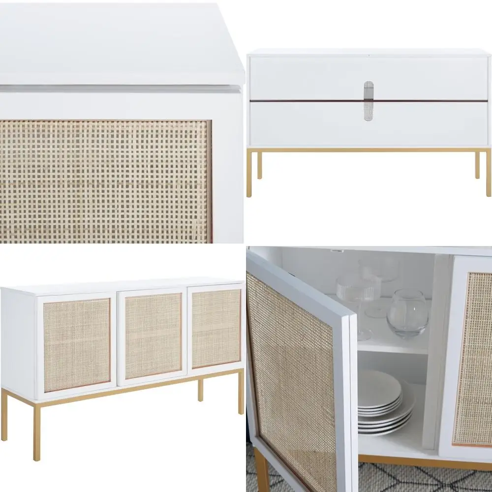 Home Collection Zadie al White/Natural Rattan 3-Door Storage Sideboard