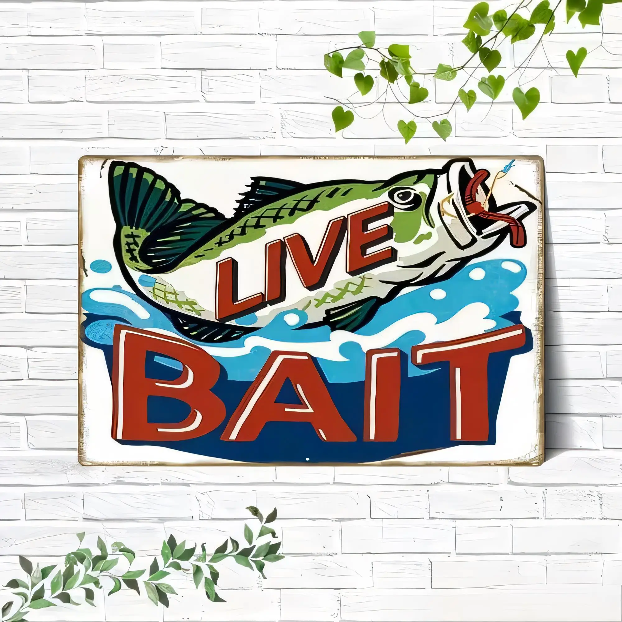 Tin Sign Live Bait Fishing Metal Sign Vintage Fishing Bar Decor Wall Art Tackle Shop Poster Plaque Rustic Metal Plate   for Man