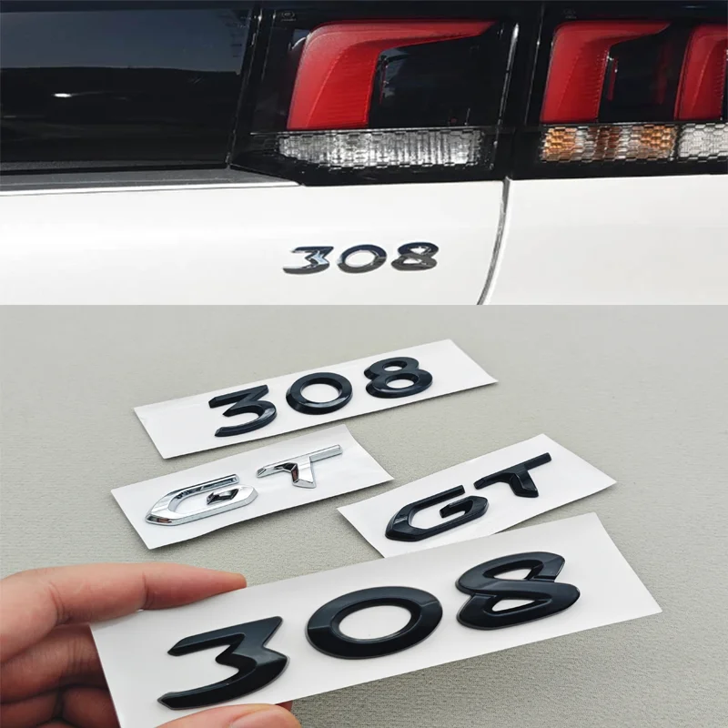3D ABS Chrome Black Logo 308 GT Emblem Letters Sticker Car Rear Trunk Badge For Peugeot 308 GT SW Line GTI T9 T7 P5 Accessories