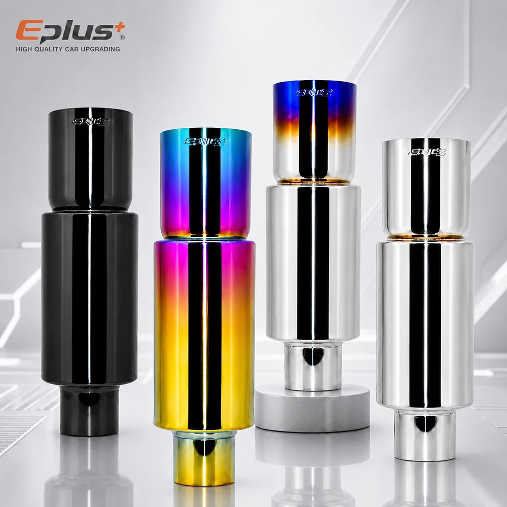 EPLUS Universal Stainless Steel Car Exhaust Muffler Straight‑Cut Tip Car Exhaust Pipe Resonator 4 Colors 51/57/63mm Inlet