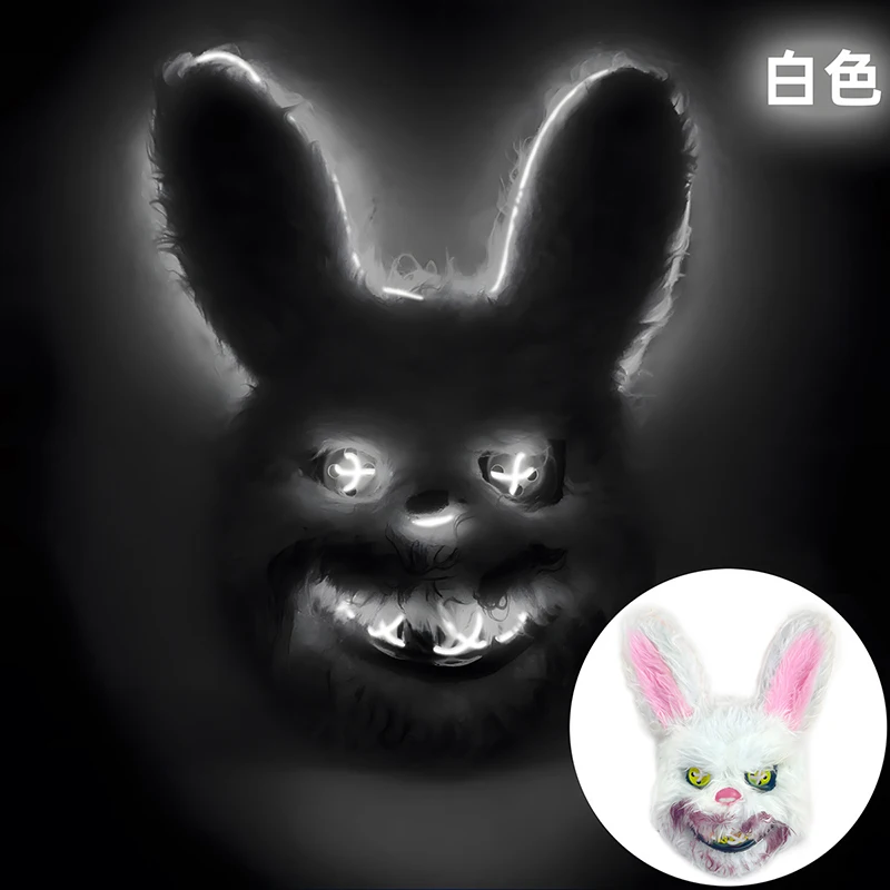 2024 New Luminous Animal Mask Halloween Horror Bloody Rabbit Bear Decoration Prop Simulation Fur Mask Role Playing Costume Party