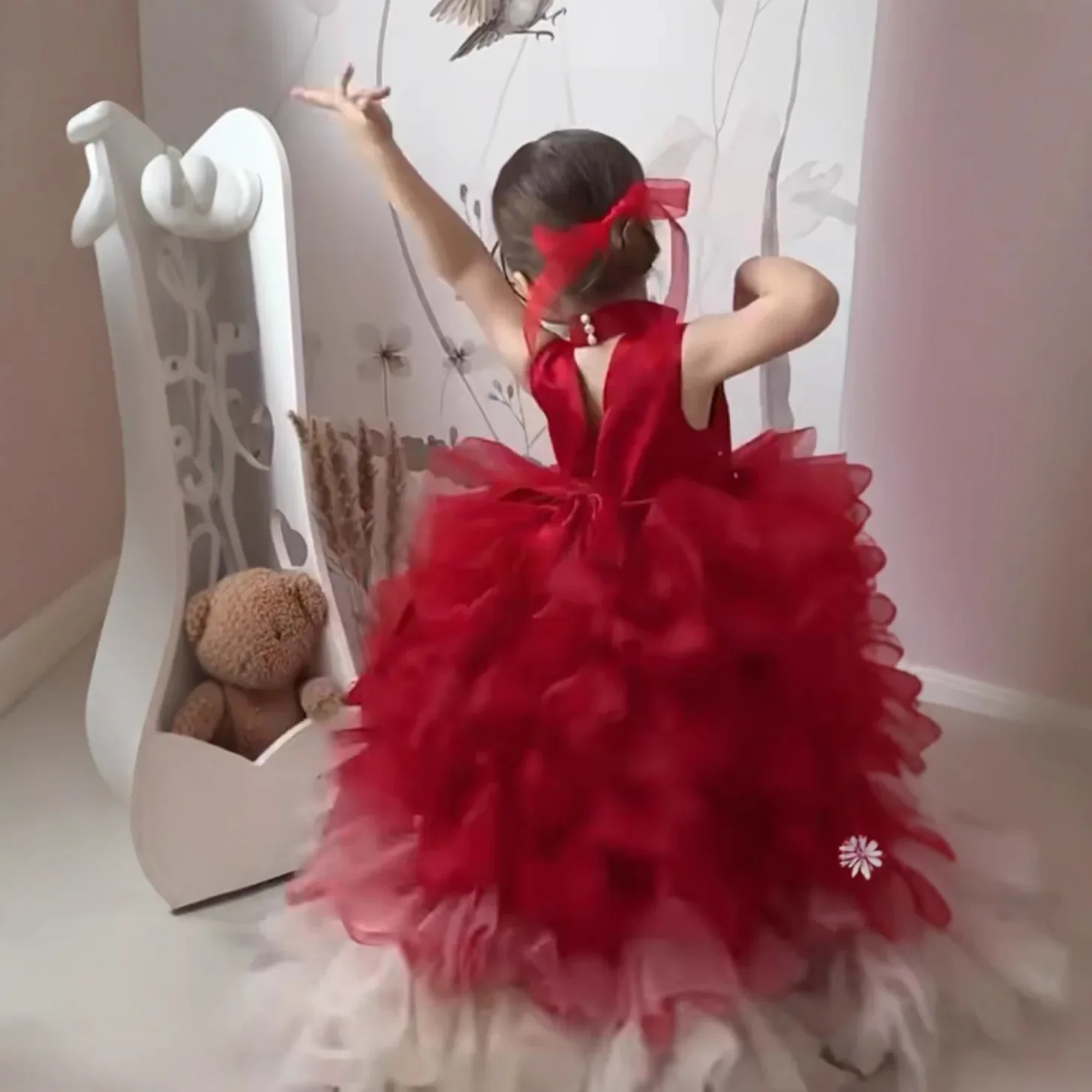 Girl's Gradient Cake Princess Dress Birthday Party Walk Show Flower Girl Little Host Piano Performance Puffy Children Dresses