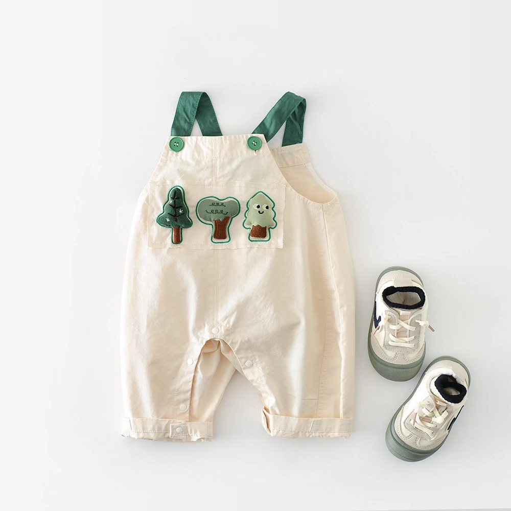 Summer 2026 Baby Thin Cotton Sleeveless Romper Adorable Animal Decor Cartoon Tree Design Overalls Children Jumpsuit