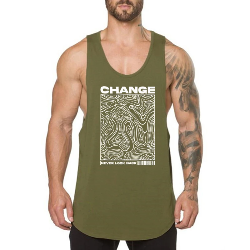 

Change Never Look Back Print Gym Bodybuilding Cotton Breathable T-Shirt Men's Fitness Casual Summer Cool Sleeveless Tank Tops