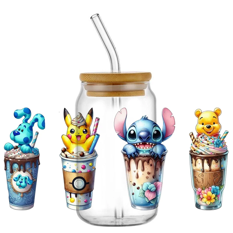 

New Disney Mickey Stitch Ice Cream UV DTF 16oz Libbey Glass Cup Transfer 3D Sticker Collection Can Mug Wraps UVDTF Decals