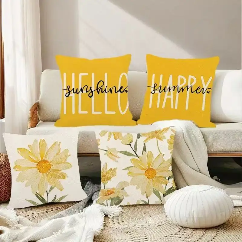 Daisy Floral Throw Pillow Cover Nordic Vintage Flower Cushion Cover Sofa Home Decor