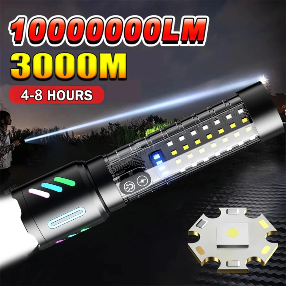 

Multi Functional White Laser LED Flashlight Type-C Rechargeable Long Range Zoom Tactical Torch Outdoor Camping Emergency Lantern