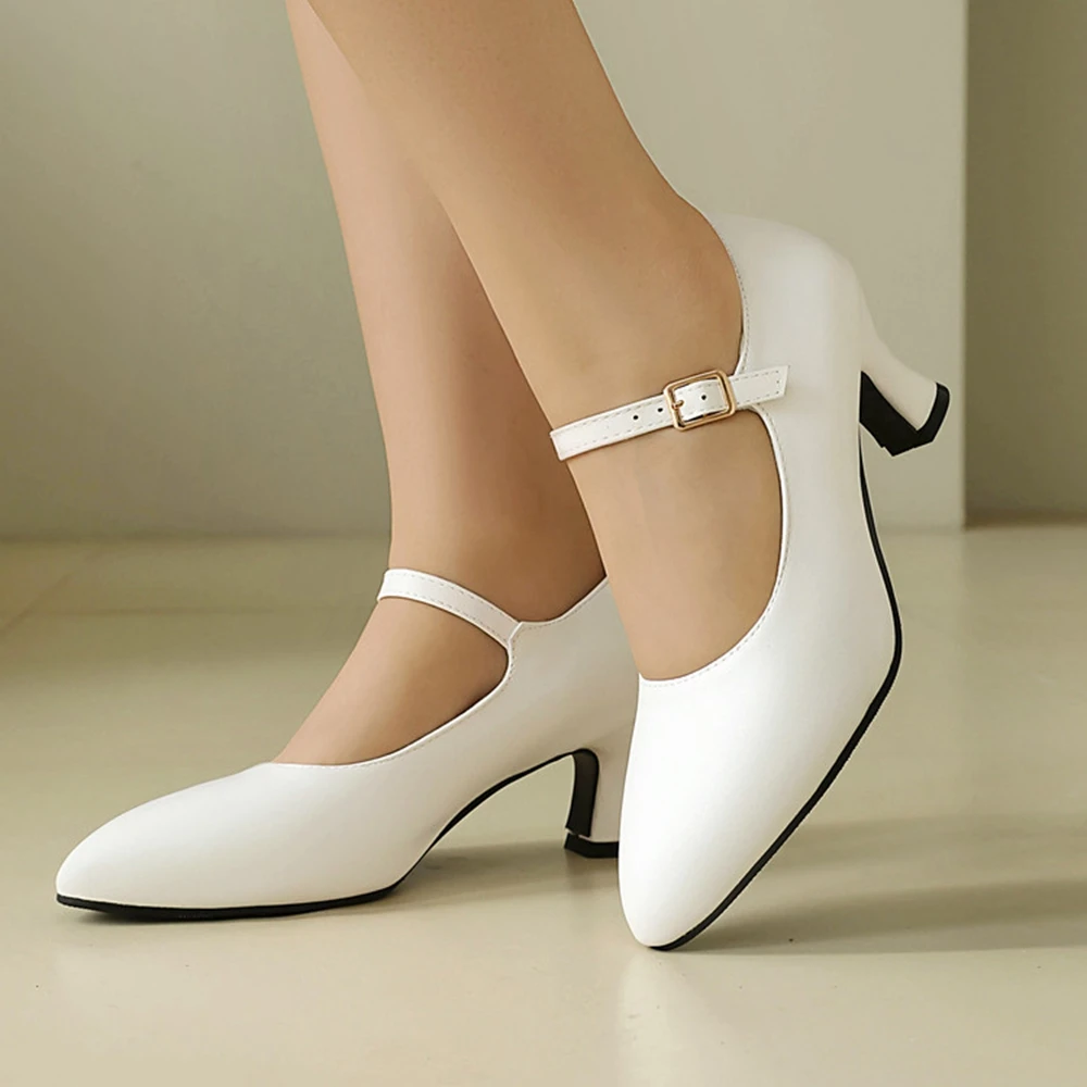 

Women's Elegant Mary Jane Pumps Ankle Strap Buckle Kitten Heel Shoes Plus Size 34-48 Ladies Party Dress High Heels 2526