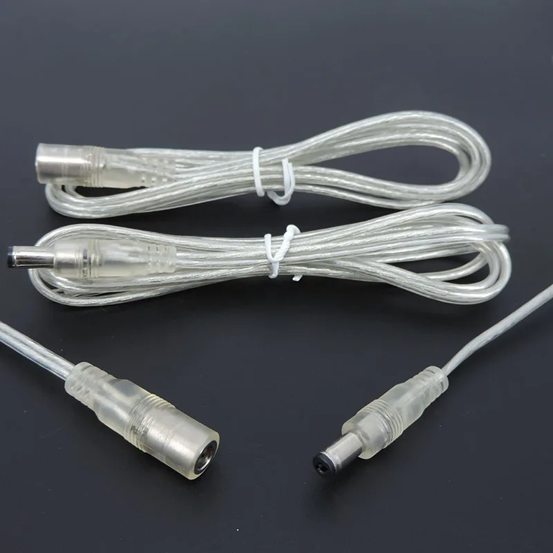 Transparent Female Male DC Power Adapter Pigtail Cable 5.5x2.1mm 12V Jack Connector Extension Cord For LED Strip Lights A7