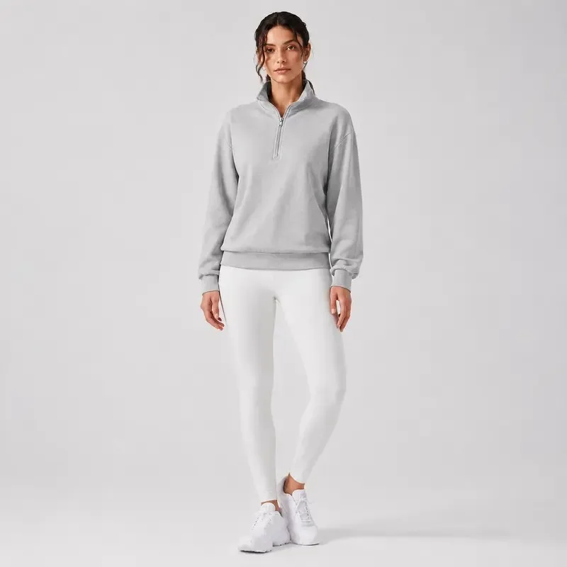 Women Quarter Zip Sweatshirt Long Sleeve Stand Collar Oversized Comfy Athletic Top Yoga Workout Gym Activewear Everyday Wear