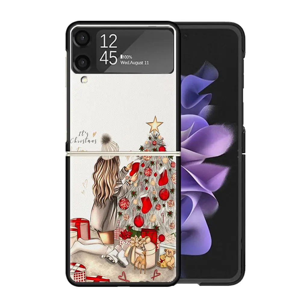 Casing ponsel bening hadiah pohon Natal untuk Samsung Z Flip 5 4 3 Galaxy ZFlip 6 5G penutup cetak keras tahan benturan TPU PC Coque