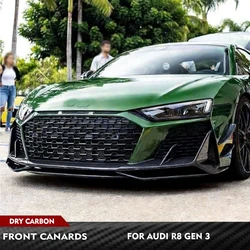 Dry Carbon Fiber Car Front Bumper Canards For Audi R8 Performance Coupe 2023 Front Bumper Splitters Air Vents Fog Canards
