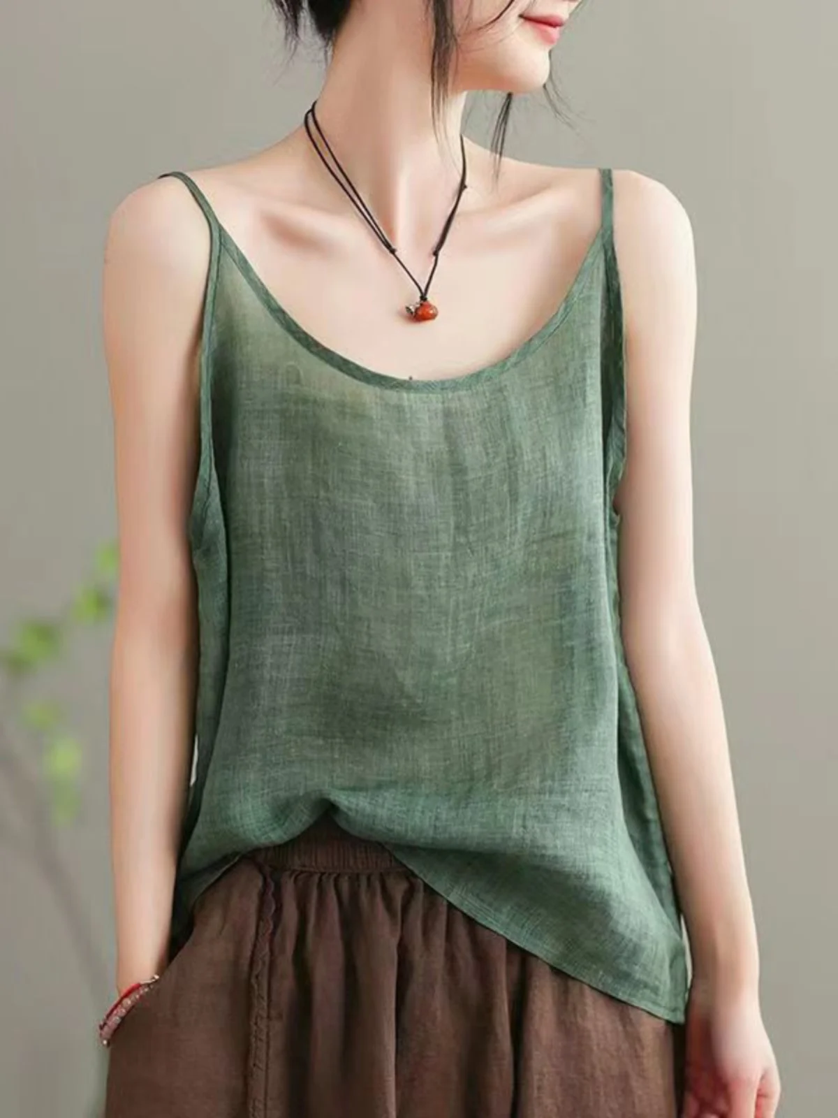 Top Retro de Aodão e Linho Japonês para Mulheres, Solto, Leve, Sem Mangas, Estilo de Verão em Cor Pura