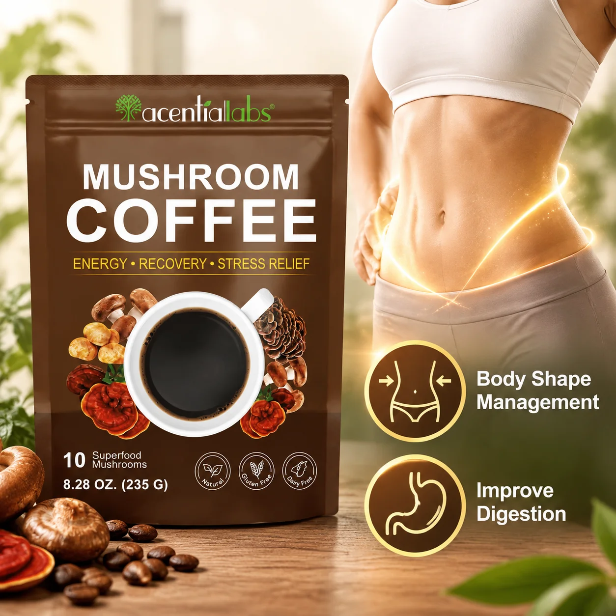 Mushroom Coffee Powder Promote Body Shape Management Improve Digestion Enhance Focus and Concentration Relieve Stress 235 G
