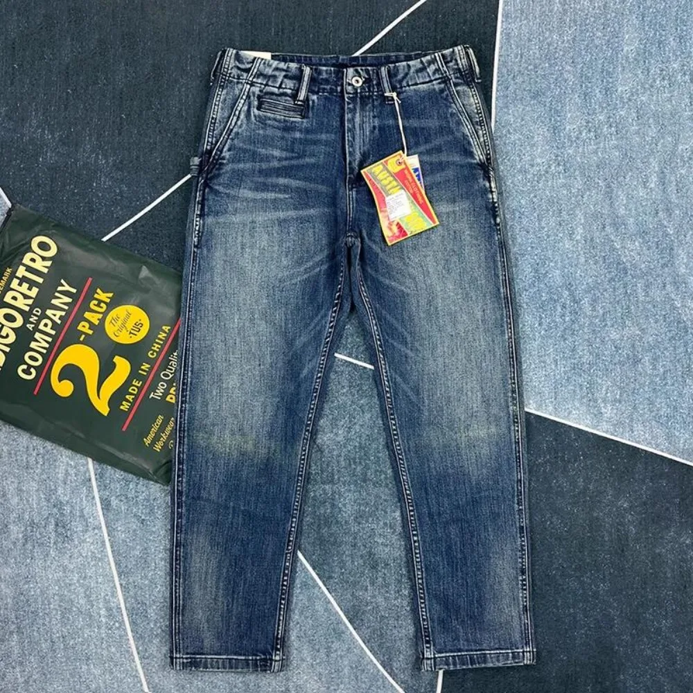 Heavy cotton jeans American retro old fashioned style Ami Kaji men's Japanese retro small straight trousers