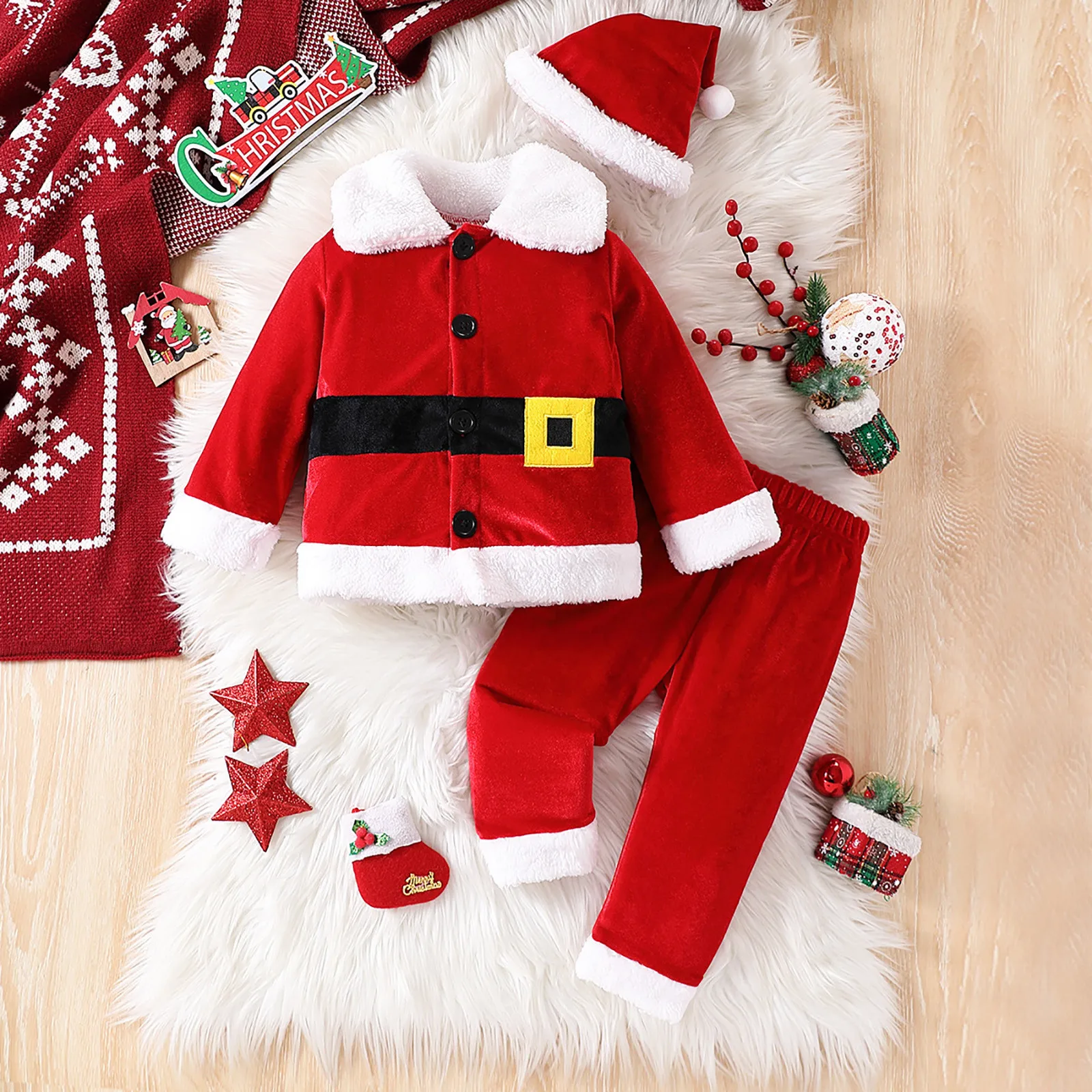 Christmas Cute Santa Claus Cosplay Newborn Clothes Comfortable 0-18 Boys And Girls Autumn And Winter Long Sleeve Baby Jumpsuit