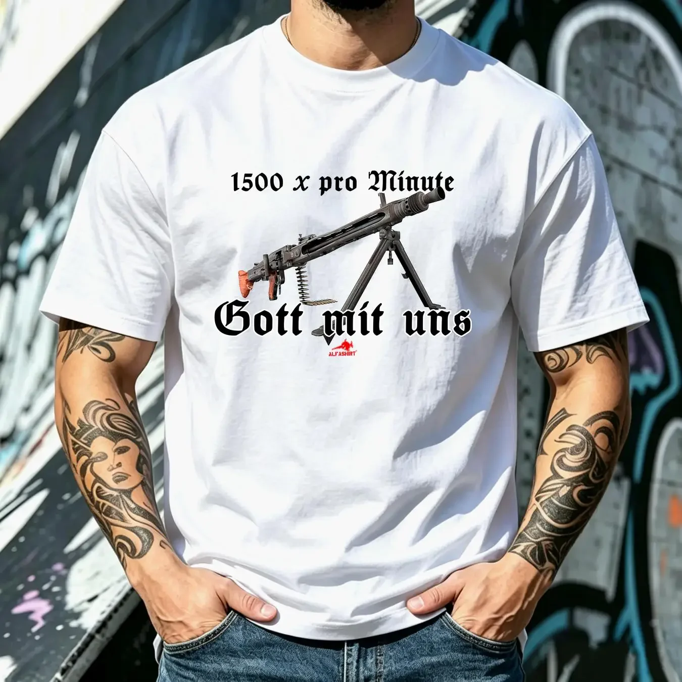 washed T Shirt MG42 God With Us 1500x Per Minute Cadence Shot Humor Fun Gun 23311 long or short sleeves vintage Washed Stylish