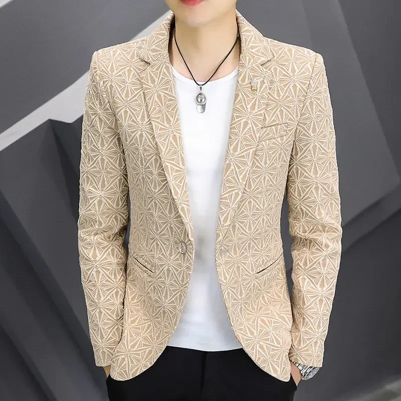 New in Single Breasted Printed Male Blazer Fashion 2025 Vintage Men's Suit Jackets Luxury Designer Menswear Casual Simple Coat