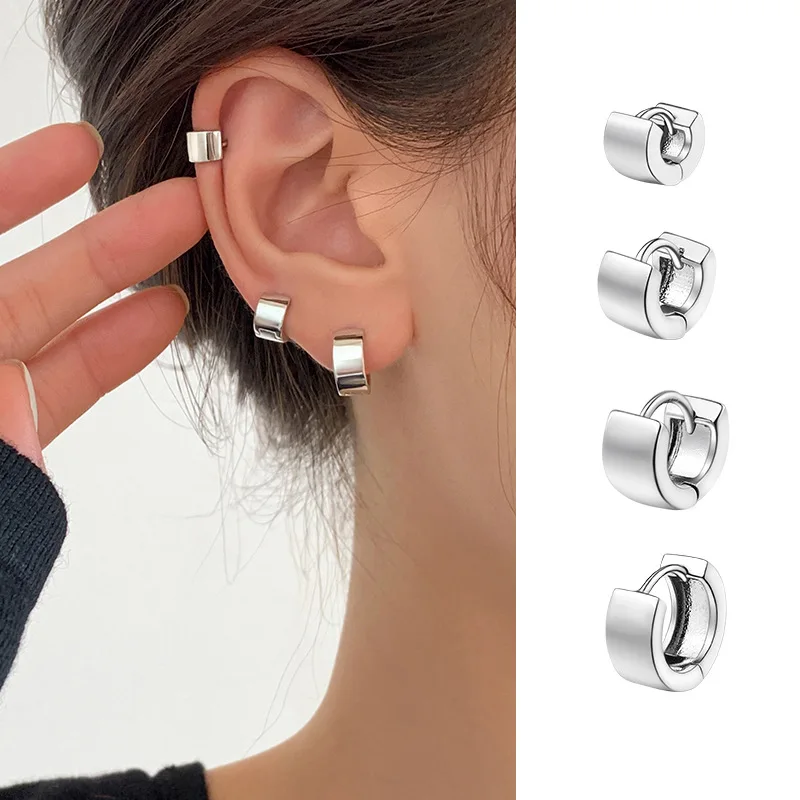 Gold Color Simple Wide Huggies Vintage Hoop Earrings for Women Temperament Piercing Jewelry Ear Buckles