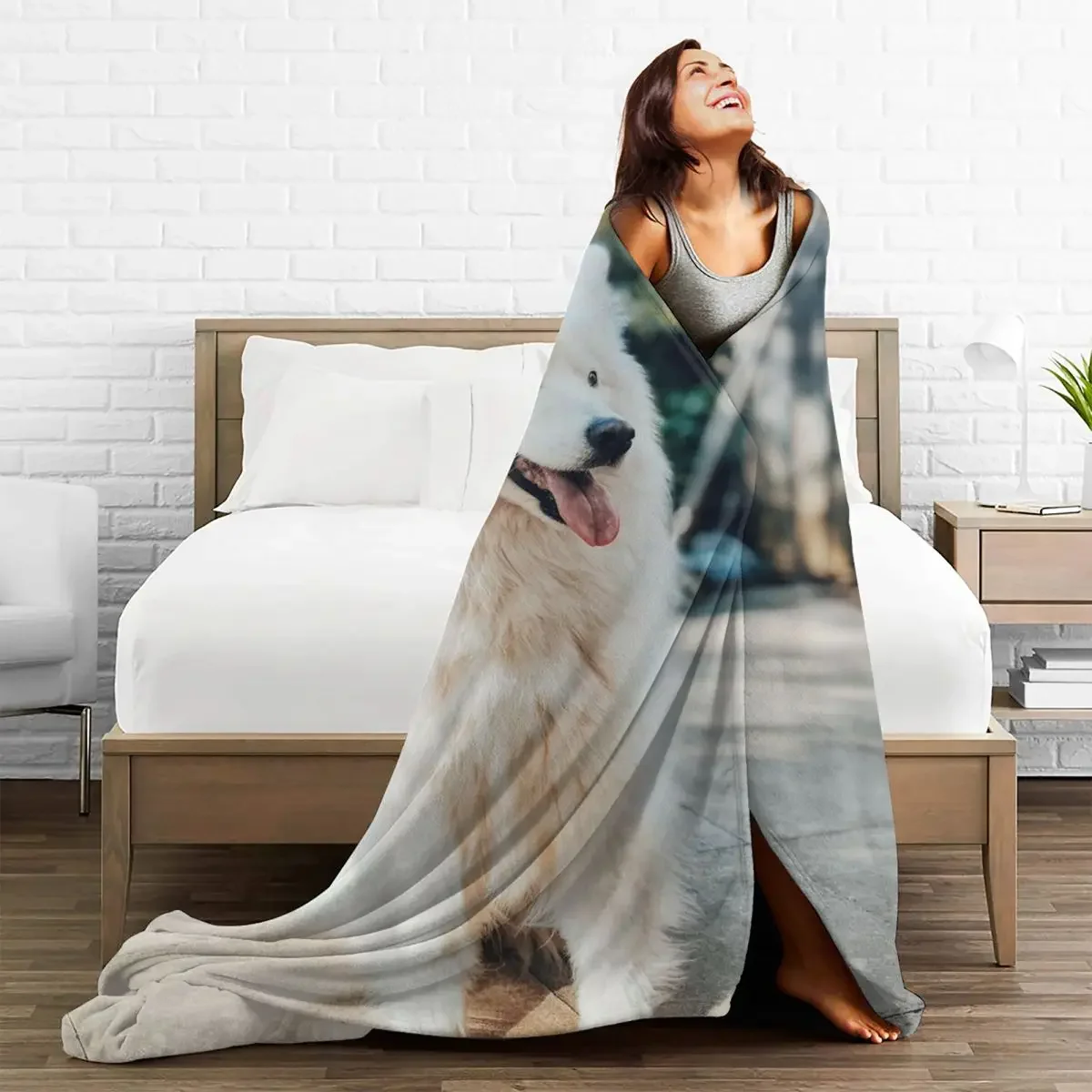 

Samoyed Dog Plaid Baby Blankets Fleece All Season Cute Pet Soft Multifunction Throw Blanket for Home Car Rug Piece