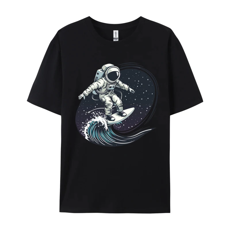 Astronaut Careful Surfing Printed T-shirt Custom 100% Cotton Men T-Shirt Black Graphic Tees Leisure T Shirts Top Quality